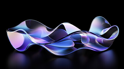 Fototapete - 3D Render of Abstract Curved Glass Shapes with Purple and Blue Gradient, Fluid and Elegant Design, Futuristic and Dynamic Form, Isolated on Black Background, Sleek and Modern Aesthetic