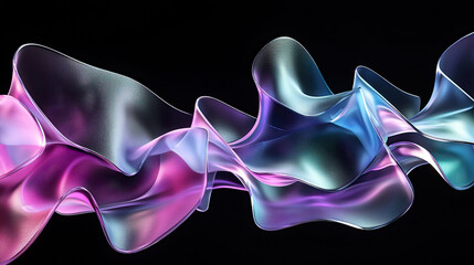 Fototapete - 3D Render of Abstract Curved Glass Shapes with Purple and Blue Gradient, Fluid and Elegant Design, Futuristic and Dynamic Form, Isolated on Black Background, Sleek and Modern Aesthetic
