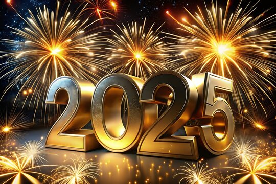 New Year eves 2025 Text Holiday Graphic with Gold Fireworks Background