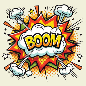 Cartoon comic sign burst cloud. Speech bubble, boom sign expression and   on a white background
