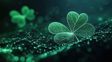Poster - emerging green patterns of nature's clovers digital landscape abstract visualization serene environm