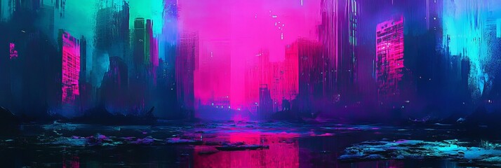 Wall Mural - neon blue, pink, green concept