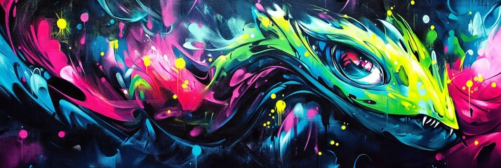 Wall Mural - neon blue, pink, green concept
