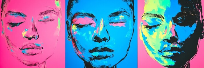 Wall Mural - neon blue, pink, green concept