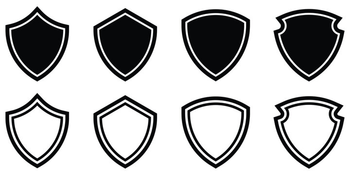 Set of security shield icons. Security shields logotypes. Different shields collection. Security symbol. Protect shield flat style.