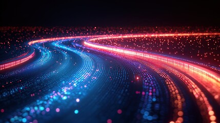 Poster - Abstract digital flow of data streams Red and blue light trails create dynamic futuristic visual for technology concepts