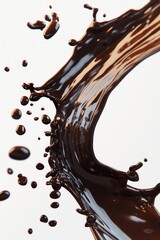 Wall Mural - Chocolate liquid dripping down into a white surface.