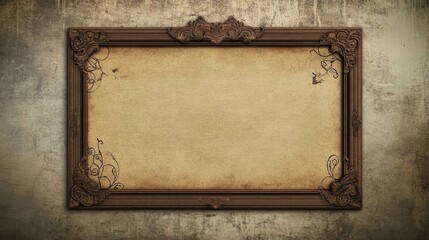 Wall Mural - Ornate frame with aged paper on grunge wall.