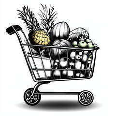 Poster - Grocery Silhouette, Black And White Illustration Isolated On White Background