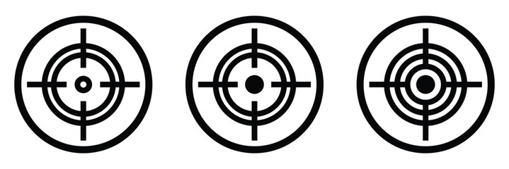 Set of target icon. Gun target icon set on isolated background. Crosshair icon in black.