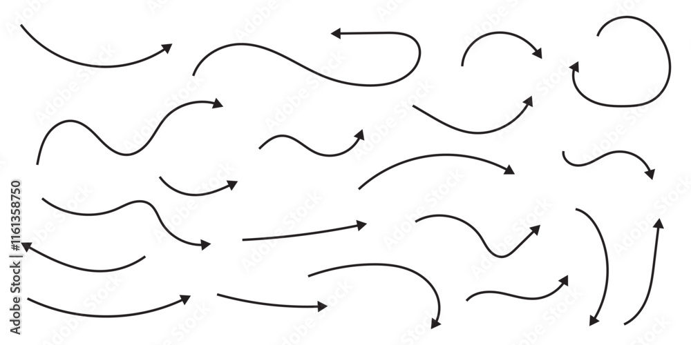 Arrows icons hand drawn vector editable set. Arrow sketch handmade ...