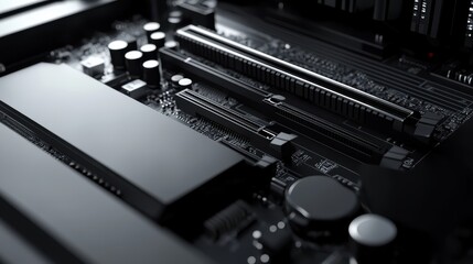 Aufkleber - Close-up of a sleek black motherboard showcasing intricate details and technology. This image captures the heart of modern computing with various components.
