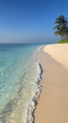Wall Mural - Serene Island Beach with Crystal Clear Water and Soft Sand, a Perfect Tropical Escape for Relaxation and Adventure in the Sun.