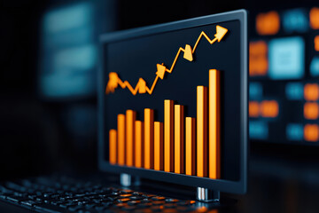 Poster - close up of financial growth chart displayed on computer screen, showcasing upward trends and data analysis