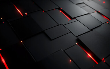 Poster - Modern Black Geometric Surface with Red LED Highlights and Abstract Design. Gamer background