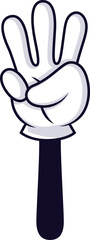 Poster - Cartoon hand wearing a white glove and dark sleeve is displaying three fingers in a counting gesture, conveying a playful and expressive nonverbal message