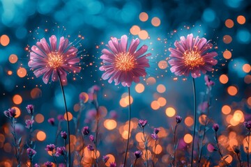 Wall Mural - an abstract background with a blur of colorful fireworks celebrating