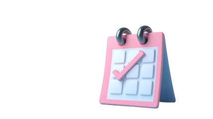 Poster - 3D rendering pink desktop calendar featuring checked date, transparent background highlighting scheduling and planning workflow