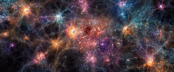 Wall Mural - cosmic neural network, vibrant galaxy, colorful nebula, abstract space background.