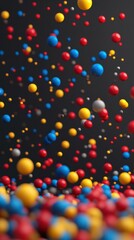 Canvas Print - Colorful spheres falling and accumulating. AI.