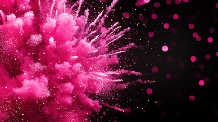 Poster - A vibrant explosion of pink powder against a dark background, with bokeh lights adding a festive touch