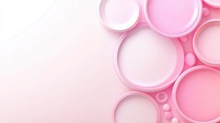 Poster - A minimalist arrangement of pink and white circles and ovals creates a soft, abstract background
