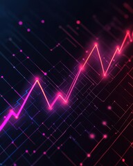 Poster - A vibrant digital graph illustrating upward growth, featuring bright pink and blue neon lines on a dark background.