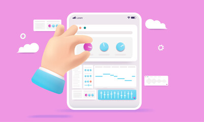 Aufkleber - Music production on tablet device - Hand is making and creating midi tunes and sound in app on screen. Vector illustration