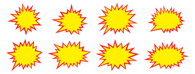 red and yellow starburst isolated on white background. set of vector stickers with space for text. b