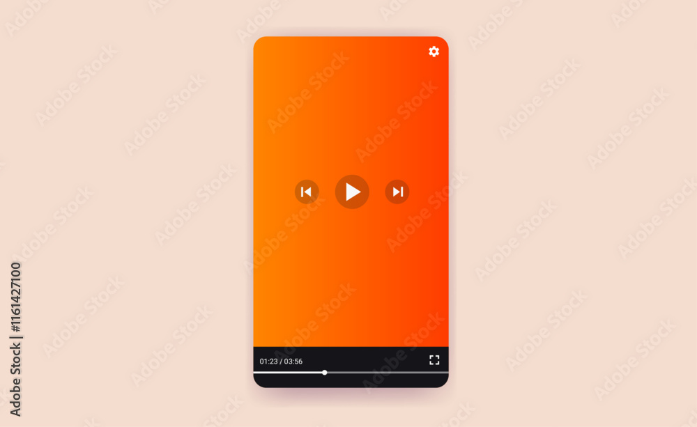 Mobile phone video player window with buttons - Smartphone frame with ...