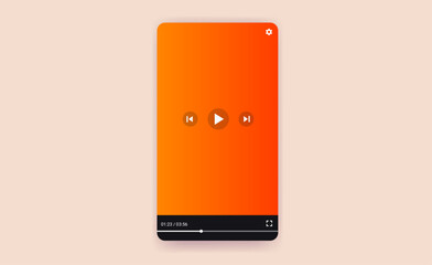 Fototapete - Mobile phone video player window with buttons - Smartphone frame with multimedia controllers, play button and ui elements. Vector illustration template mockup