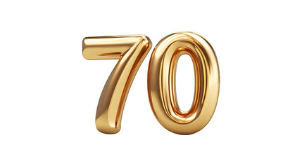 Poster - Gold balloon number seventy floating weightlessly, three-dimensional rendering creating celebratory visual with transparent backdrop