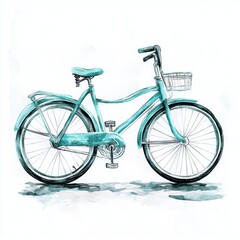 Wall Mural - A vintage turquoise bicycle with a basket, showcasing a classic design and charming aesthetic.