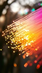 Poster - Glowing Fiber Optic Network Cables with Bokeh Background, Abstract Technology and Communication