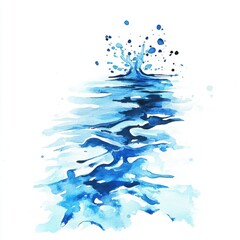 Poster - A serene watercolor painting depicting calming blue water with splashes and reflections.