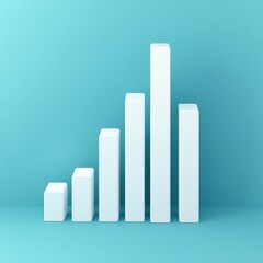 Poster - Modern white bar graph on a turquoise background representing data growth and statistics.