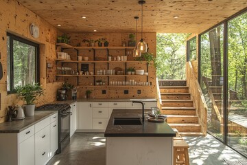 Interior view of a modern kitchen in a contemporary home