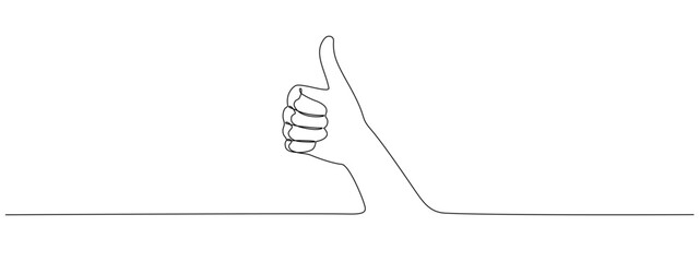 Poster - Thumb up in one continuous line. Symbol of goodness . Positive gesture showing like sign in single line style . Vector editable stroke