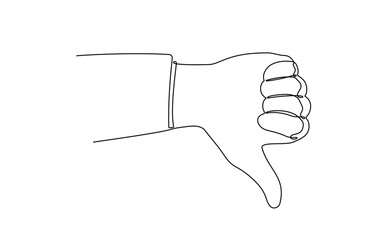 Poster - Thumb down in one continuous line. Symbol of evil. Negative gesture showing dislike in a one-line style . Vector editable stroke