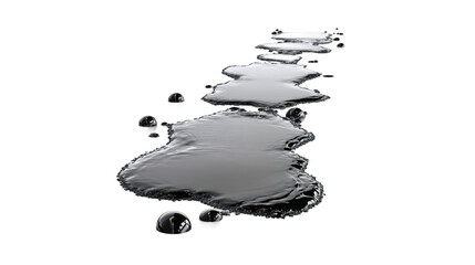 Aufkleber - Metallic liquid splashing, forming dynamic mercury-like droplets and pools on transparent surface, showcasing fluid motion and reflective properties