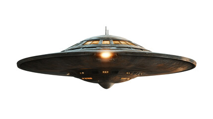 Aufkleber - Vintage UFO glowing brightly, suspended against transparent background, mysterious spacecraft casting dramatic light effect in darkness