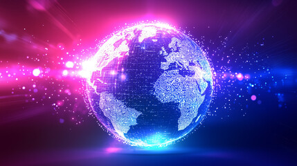 Poster - A glowing digital Earth representation. Network connections and data points illuminate a futuristic globe, symbolizing global connectivity and technological advancement