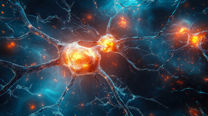 Poster - Neural Network Illustration: Synaptic Transmission of Neurotransmitters in the Brain