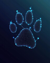 Poster - A glowing digital representation of a paw print in blue and teal tones, symbolizing innovation and technology.