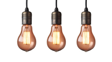 Poster - vintage glowing light bulbs suspended against transparent backdrop, emanating nostalgic warm illumin