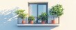 © aicandy - A picturesque and serene balcony adorned with small trees in terracotta pots, casting delicate shadows on a pristine white wall as sunlight filters through the branches.