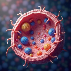 Poster - Microscopic view of cell inner workings revealing organelles and structures