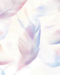 Poster - Delicate pastel feathers softly floating on a dreamy background, creating an ethereal and calming atmosphere.