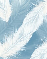 Poster - Soft white feathers against a serene blue background create a peaceful and elegant ambiance.