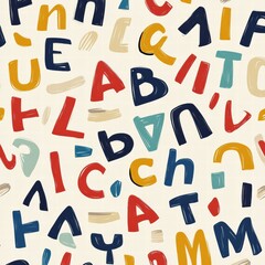 Poster - Stylized playful alphabet pattern creates a vibrant and engaging backdrop for creative projects. Generative AI